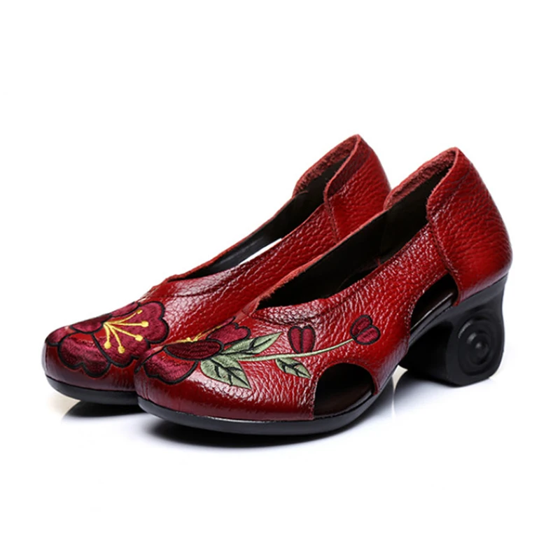 

Women Embroidery Pumps Lady 6CM High Heels Shoes Handmade Women Genuine Leather Pumps Spring Autumn Vintage Shoes 2020