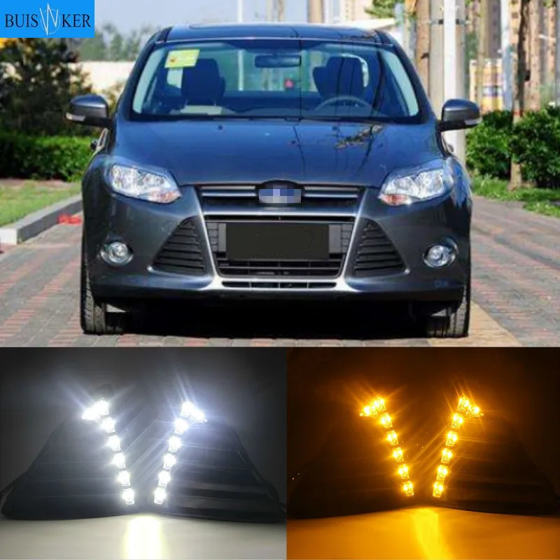 

For Ford Focus 3 MK3 2012~2015 Daytime Running Light for Focus DRL LED Fog Lamp Cover With Yellow Turning Signal Functions