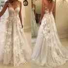Платье Свадебное, длинное, с V-образным вырезом, кружевное, с глубоким V-образным вырезом на спине, 2021