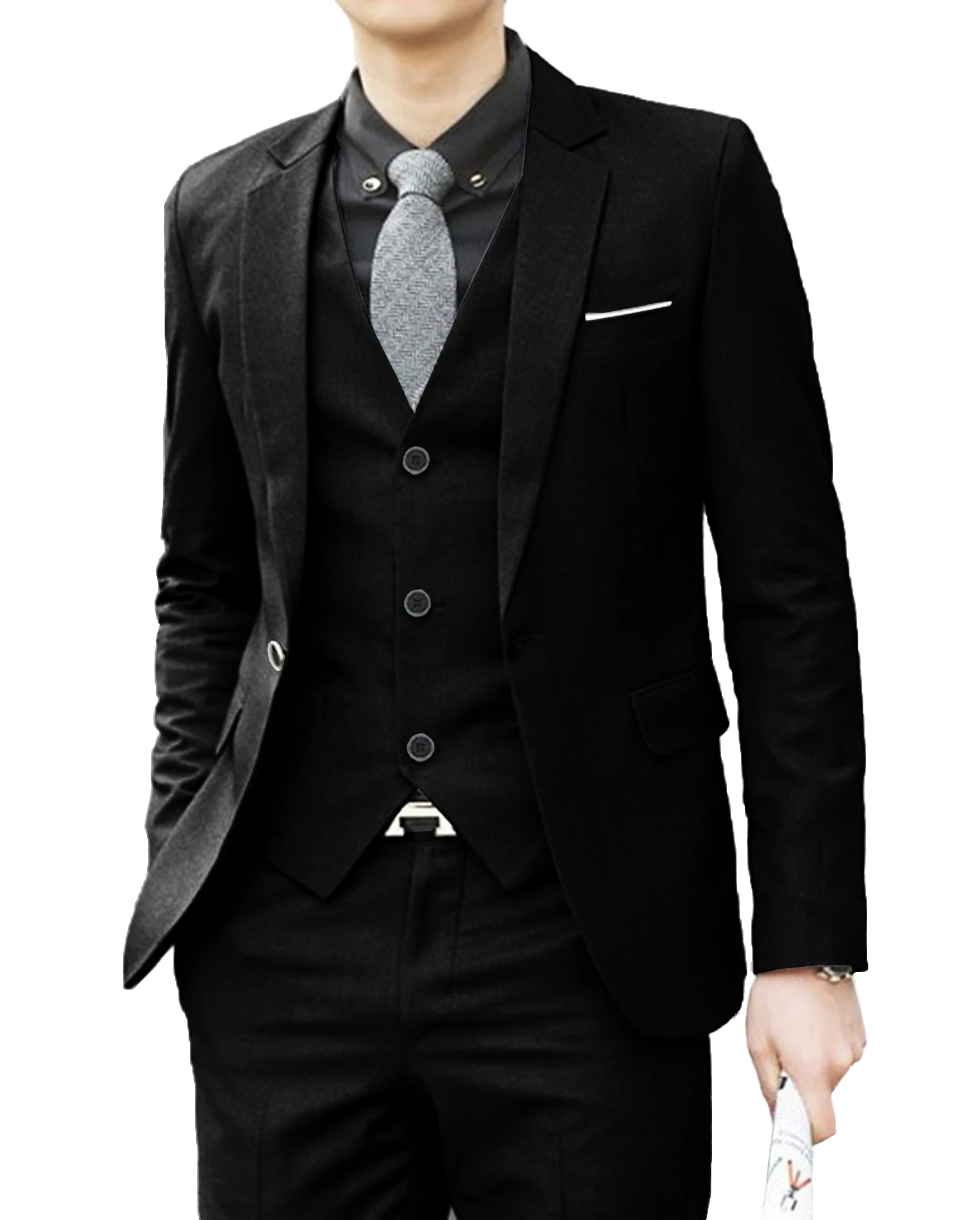 Повседневное Slim Fit Для мужчин костюм из трех 3 предмета свадебный смокинг Платья