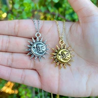 2pcsset vintage sun and moon necklace boho charm celestial dainty couples necklaces collier femme bff jewelry gift