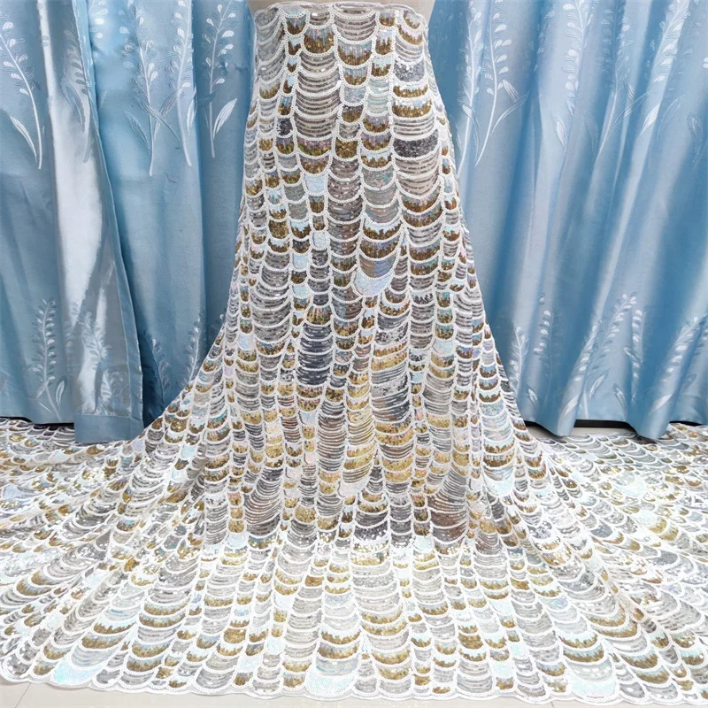 

High Quality Nigerian Lace Fabric Embroidered French African Sequins Lace Fabric Weaving Design Green Sequins Lace Fabric