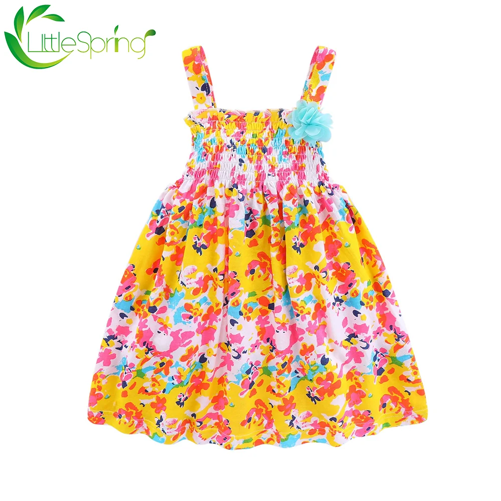 LittleSpring Tollder Girls Sleeveless Vest Dress Floral Print Holiday Sweet | Детская одежда и обувь