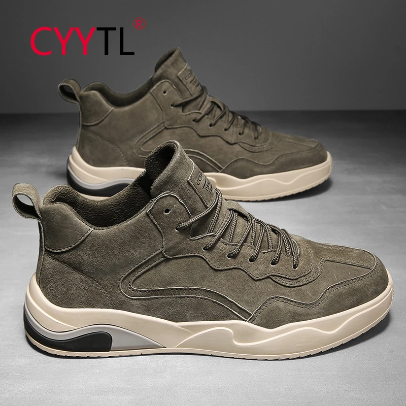 

CYYTL Men's Casual Mid Top Shoes Spring Suede Leather Outdoor Walking Comfortable Sneakers Breathable Sports Simple Style Tennis