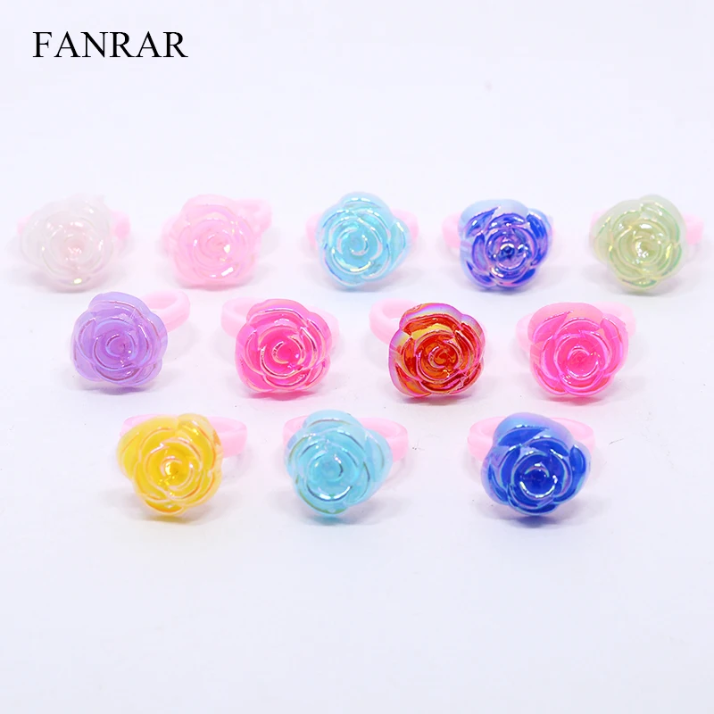 Детские Кольца с цветными розами регулируемые вечерние кольца для девочек 20