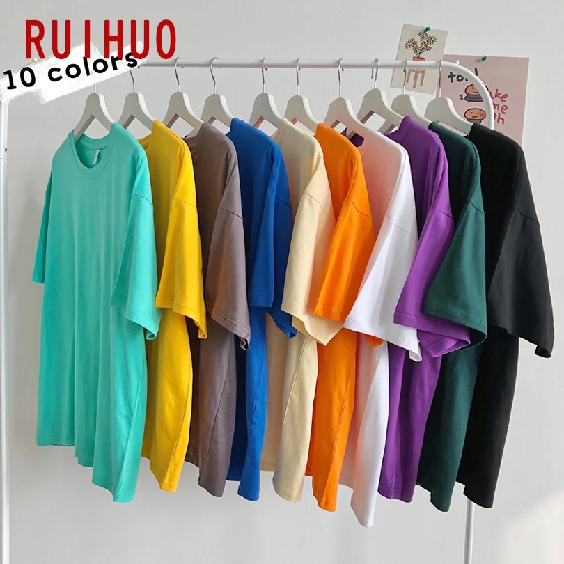 Новинка 2022 летняя хлопковая Однотонная футболка RUIHUO с коротким рукавом мужская