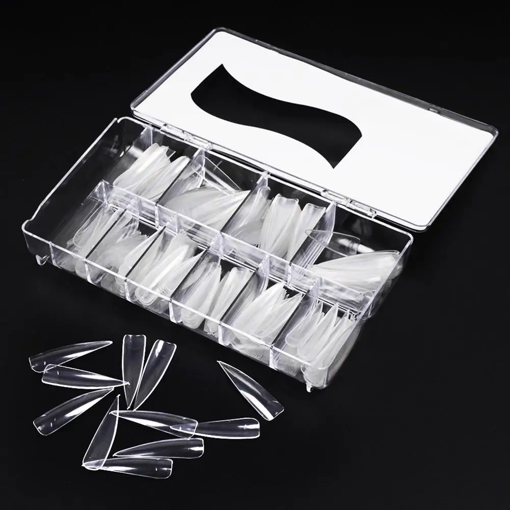 

500Pcs Long Pointed False Nail Tips Fingernail Cover Salons Home Manicure Decor