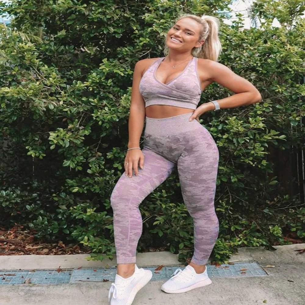 Женский Камуфляжный комплект для йоги спортивная одежда бесшовная Спортивная