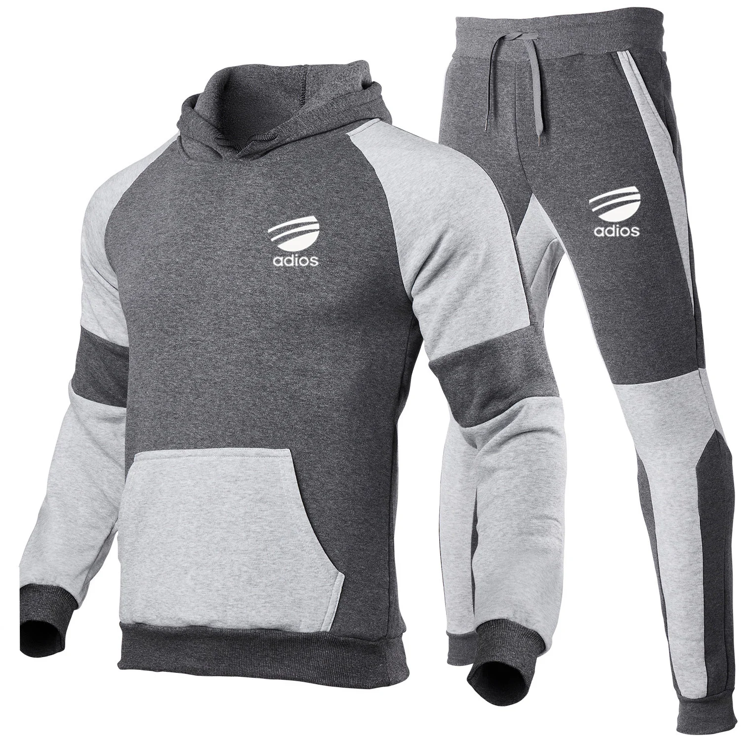 

Men's Casual Stitching Hooded Suit Spring And Autumn Pure Cotton Sportswear O-Neck Long Sleeve + Trousers Two-Piece Suit