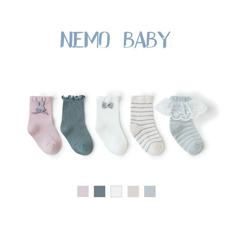 

New Baby Children's Cotton Socks Girls Korean Cute Bow Lace Socks Princess Socks Infant Comfortable Soft in Tube Sockings 5pairs