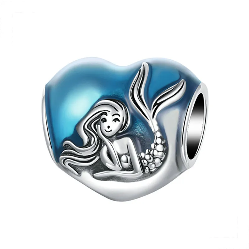 

1Pcs New Cute Heart Shaped Mermaid Pendant DIY Beads Suitable for Original Pandora Charm Bracelet Ladies Jewelry Making Gifts