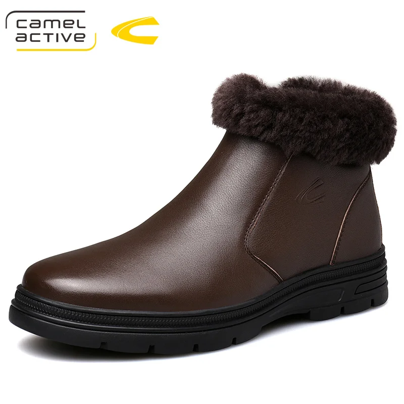 Camel Active/новые зимние ботинки; Мужская обувь; водонепроницаемые зимние ботинки; Мужская зимняя обувь из натуральной кожи; Теплая мужская повседневная обувь на меху - Цвет: Коричневый