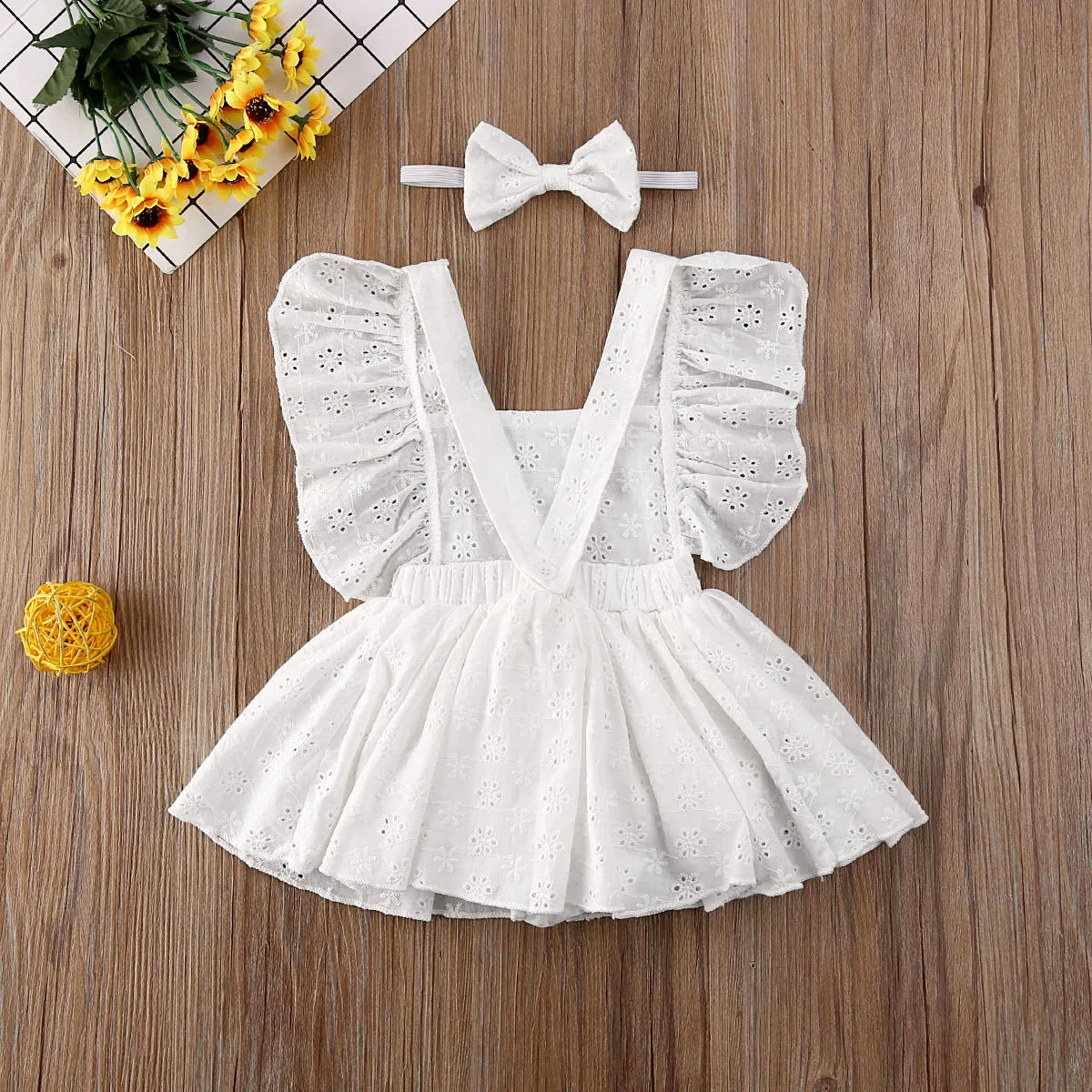 Pudcoco Newborn Baby Girl Clothes Solid Color Sleeveless Flower Ruffle Romper Dress Headband 2Pcs Outfits Cotton Clothes Set