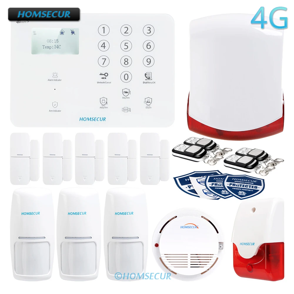 

HOMSECUR беспроводный & Проводная 4G/3G/GSM LCD Система охранной сигнализации + многоязычное меню