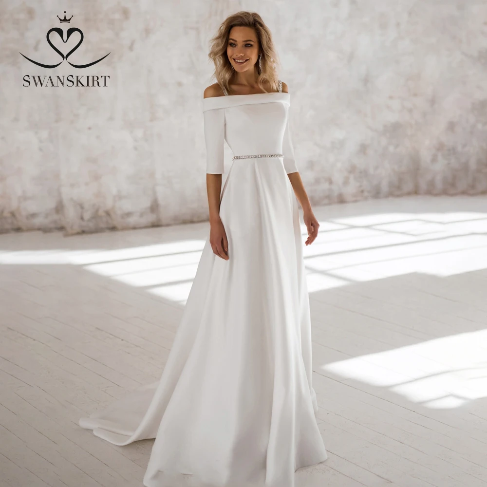 Элегантное платье с открытыми плечами свадебное Swanskirt NR03 вырезом &quotлодочка&quot