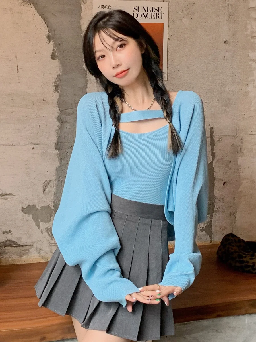 Женский комплект с юбкой Осенний вязаный кардиган толстым мм большого размера