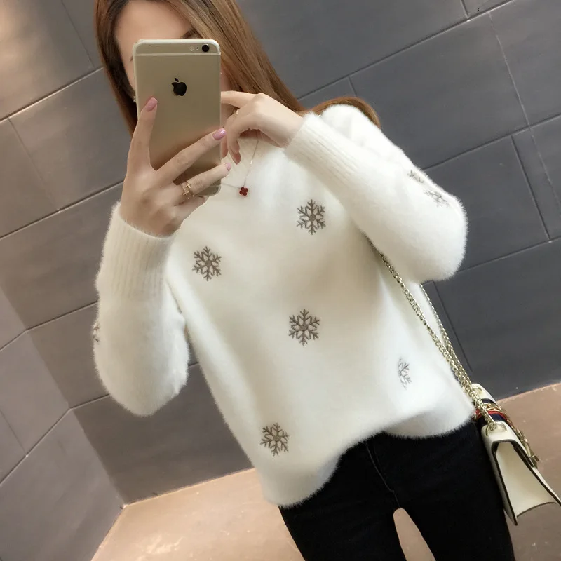 Women Half Turtleneck Sweater Women's Knitted Mink Cashmere Winter Soft Female Basic Pullovers For Warm Sweaters | Женская одежда