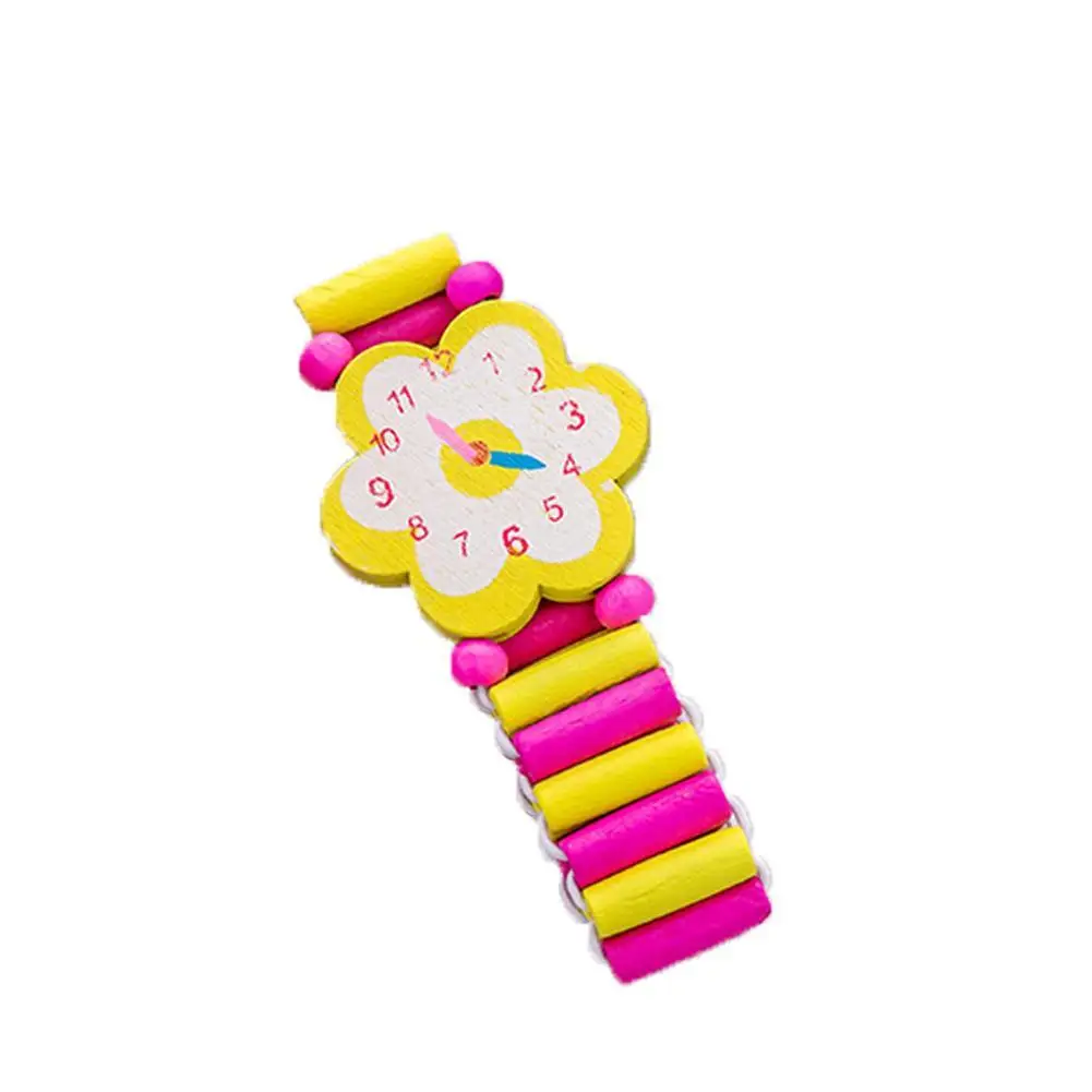 

Colorful Heart Star Flower Kids Wooden Bracelet Watch Elastic Wristband Toy