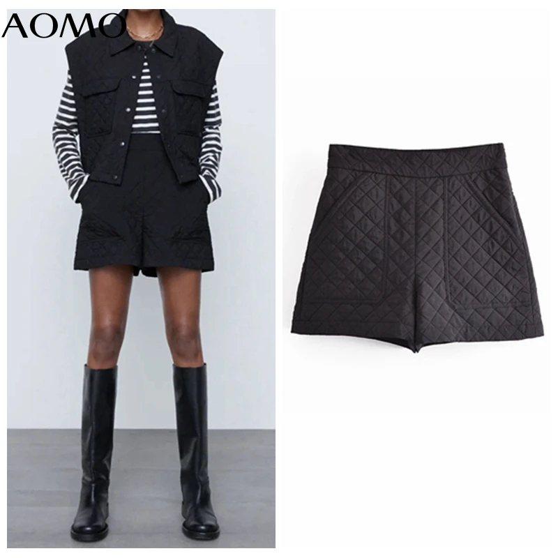 

AOMO Women Elegant Black Padded Shorts Side Zipper Pockets Female Retro Basic Casual Shorts Pantalones QN168A