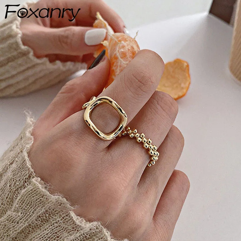 Foxanry 925 Sterling Silver Couples Rings Trend Elegant Creative Sweet Round Beads Hollow Party Jewelry Gift for Women Wholesale