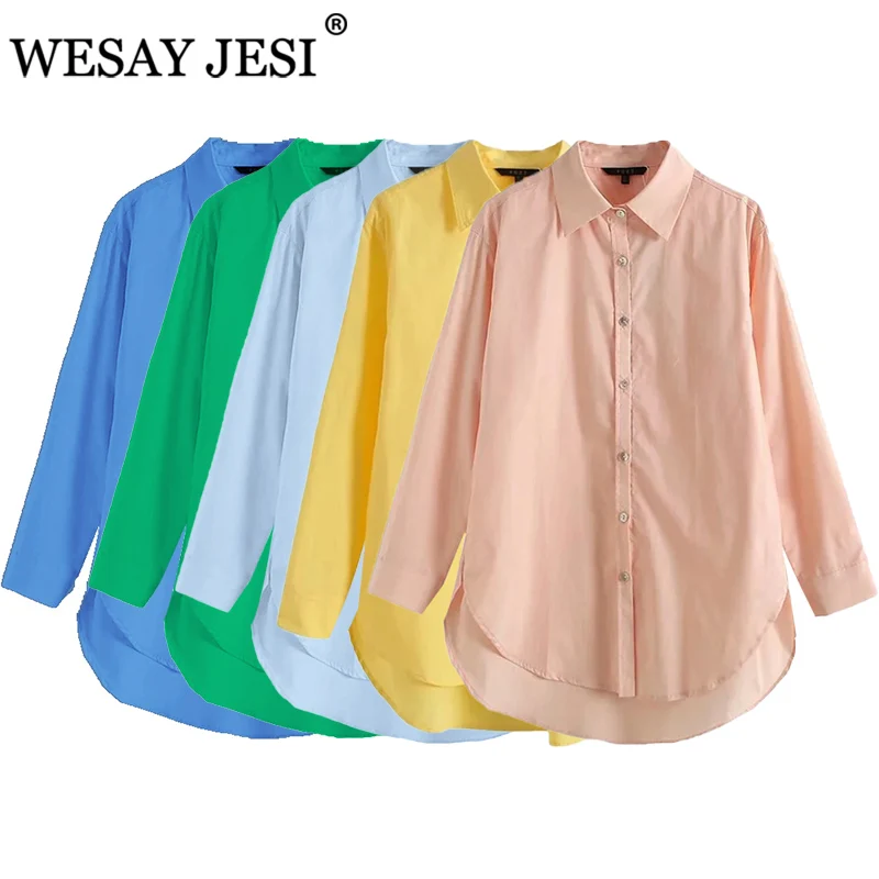 

Женский топ WESAY JESI Za, Однотонная рубашка на пуговицах, Женская Офисная модная шикарная рубашка с длинным рукавом и отворотом, 2021