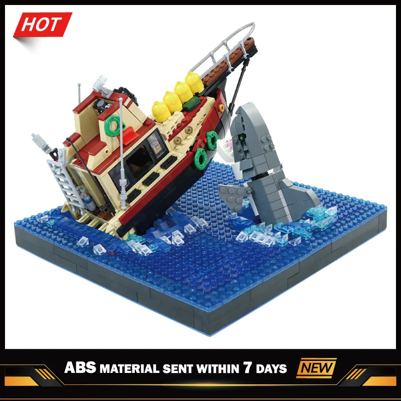 

Big White Shark (Wreck Leaping Shark) Ship Model Building Blocks Bricks Diy Toys Educational Christmas Gift For Children Kids