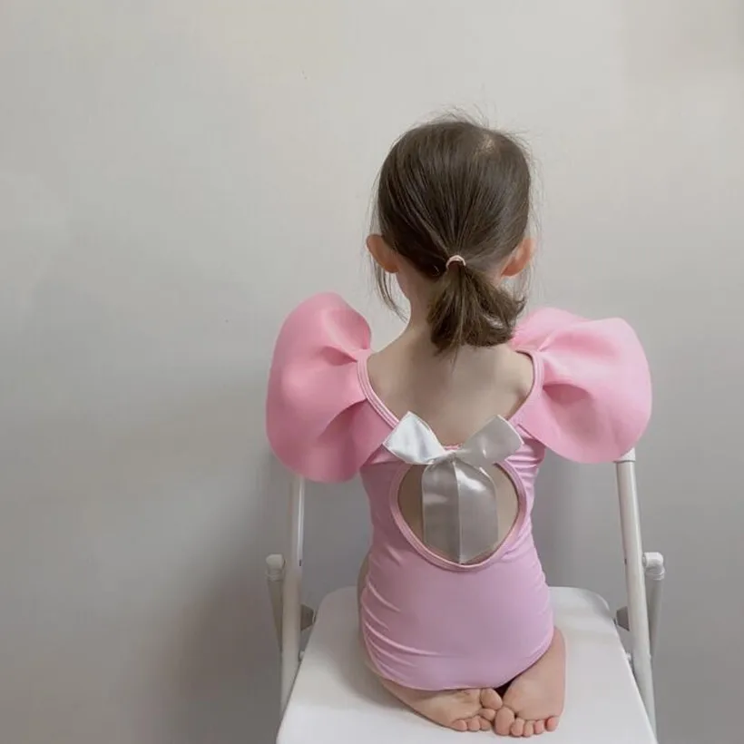 Летние Детские купальники для девочек с большими оборками на воротнике бикини