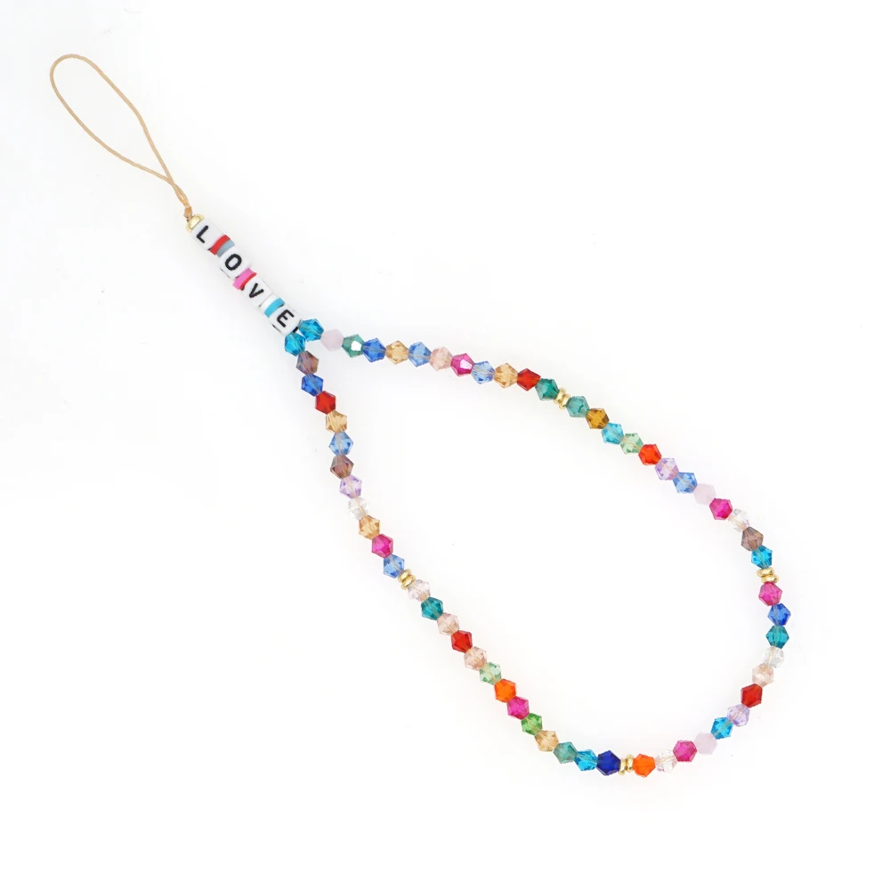 

Simple Bohemian Mobile Phone Chain Acrylic Letter Beads Short Rainbow Color Crystal Cell Phone Rope Girl Bracelet