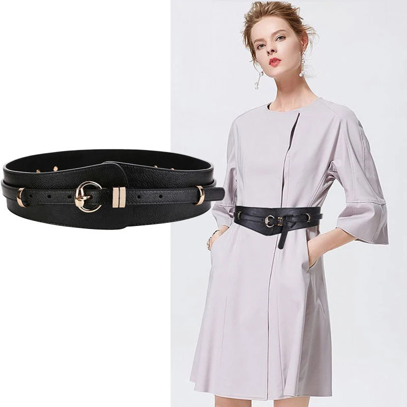 

hot Women Belt PU Leather Waist Belt Genuine Leather belt elegent Wide Belt Black Brown Beige Corset Belt Dress Coat Decorative