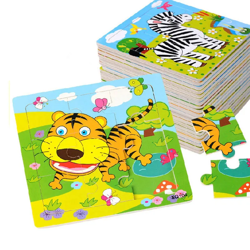 

15*15cm Wooden Puzzle Slice Early Childhood Educational Toy for Kids Puzzles Jigsaw 9 Pieces of Animal Children's Toys