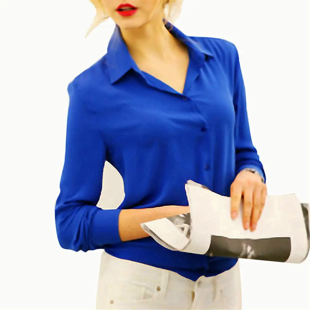 2019 новая весенняя Летняя женская шифоновая рубашка с длинным рукавом блуза