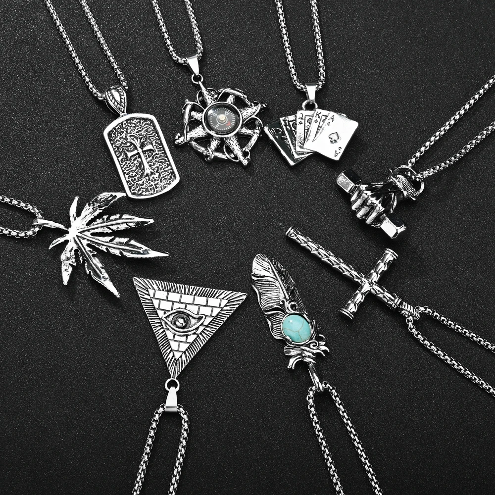

Vintage Fashion Demon Eye Hip-hop Rock Jewelry Gift for Men Women Silver Color Stainless Steel Punk Retro Necklace Cross Pendant