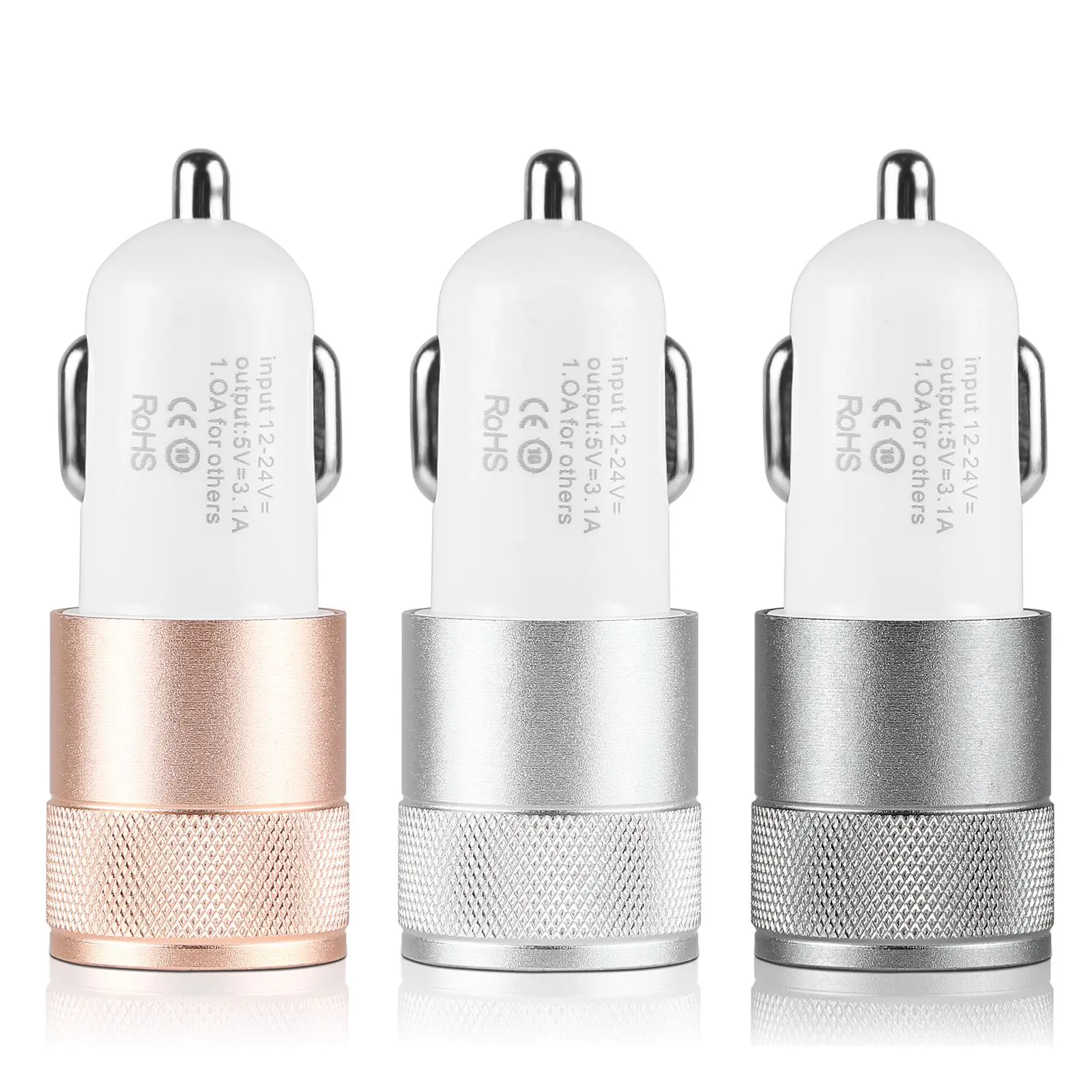 Универсальное автомобильное зарядное устройство с двумя портами USB алюминиевый