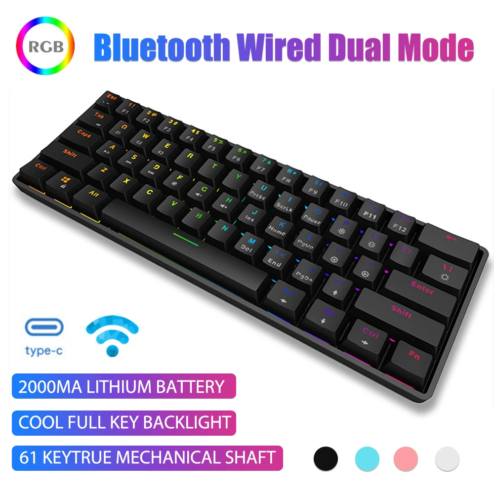 

Беспроводная Bluetooth-клавиатура K28, 61 клавиша, два режима, RGB-подсветка, водонепроницаемая Механическая игровая клавиатура