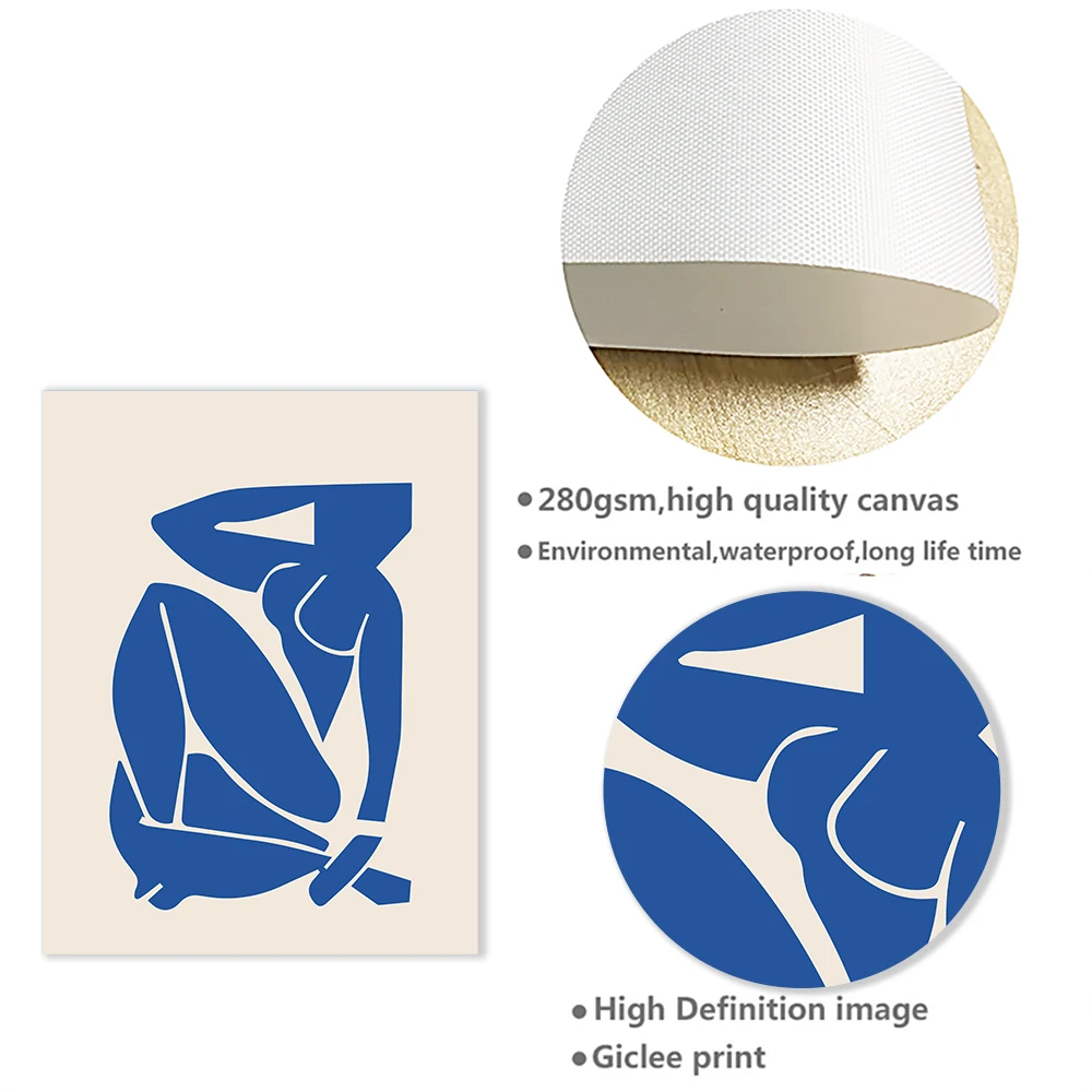 Современные синие линии обнаженной девочки абстрактная настенная Картина на