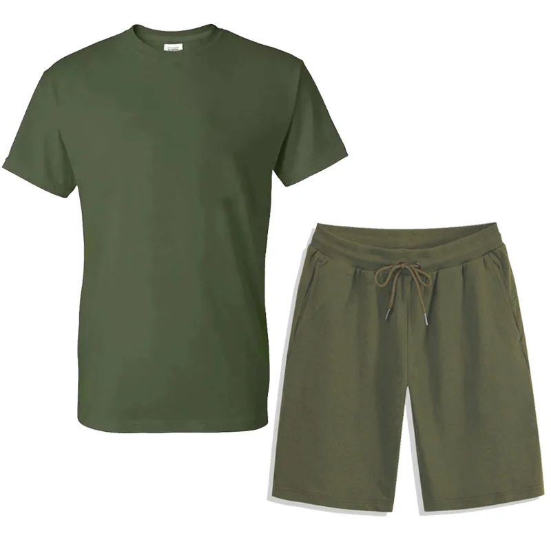 

Brand solid color cotton men's T-shirt + sports shorts suit beach summer high-quality cotton T-shirt sports running wear