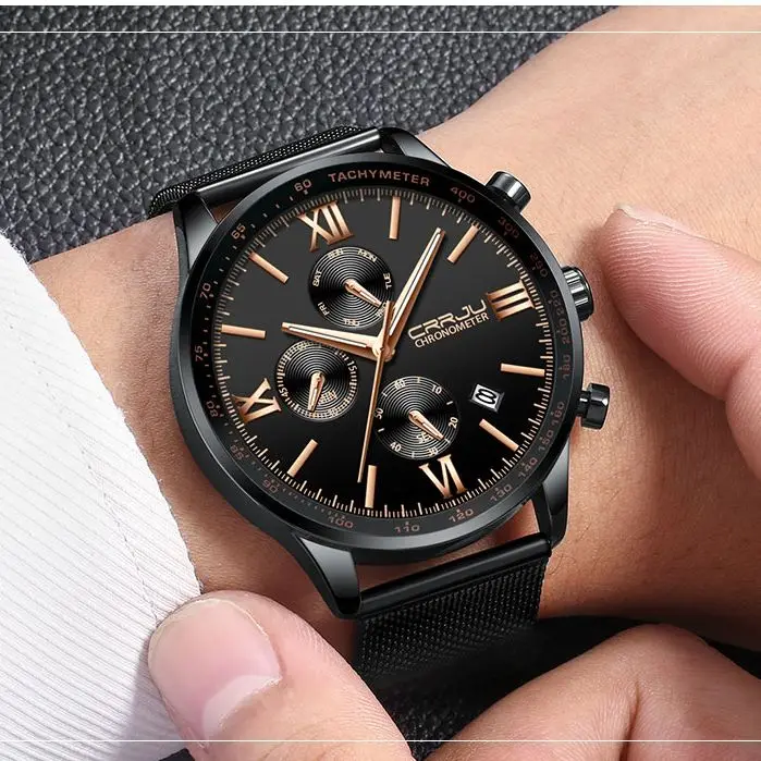 

CRRJU 2151 Men's Business Watch 316 Steel Band Chronograph Multifunctional Calendar Display Wristwatches For Men Reloj Hombre