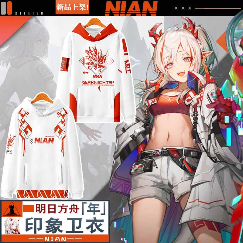 

Anime Arknights Nian Hooded Hoodie Sweatshirt Coat Cosplay Japanese Game Loose Spring Autumn Student Pullover Tops