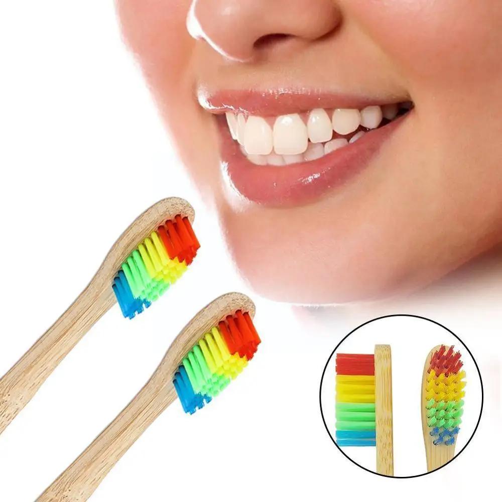

Colorful Head Bamboo Toothbrush Wholesale Environment Biodegradable Soft Bamboo Toothbrush Bristle Wooden Care Rainbow W8R1