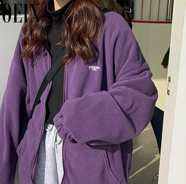 

OEIN Zipper women's winter high quality fashion style long sleeve wool polo neck hooded sweatshirts wholesale