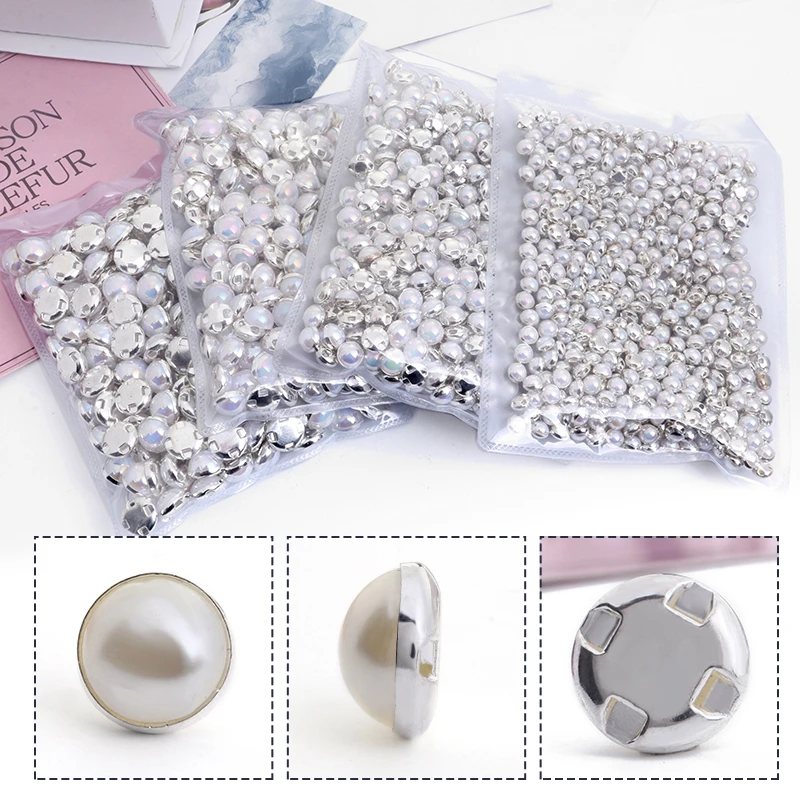 

100 Pcs Sewing on Pearl Decorative Stickers Crafts Studs Clothes Flat Beads Simulated-Pearl With Holes Pearls Wholesale