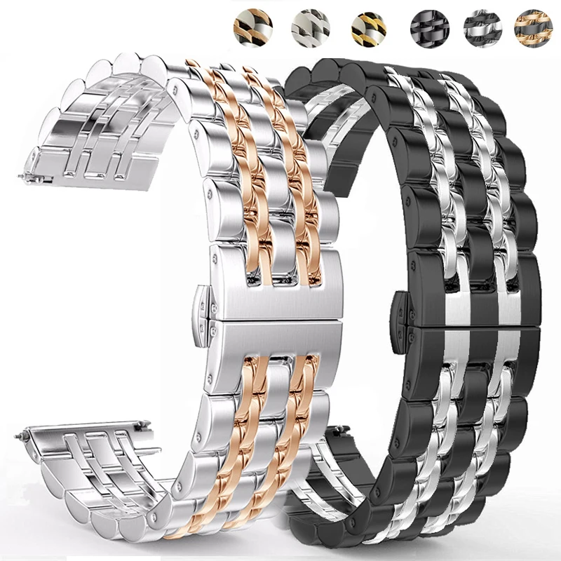 

22mm 20mm Band For Samsung Galaxy Watch 3 Strap Active 2 41mm 45mm 46mm 42mm Stainless Steel Bracelet For Amazfit GTR 40mm 44mm