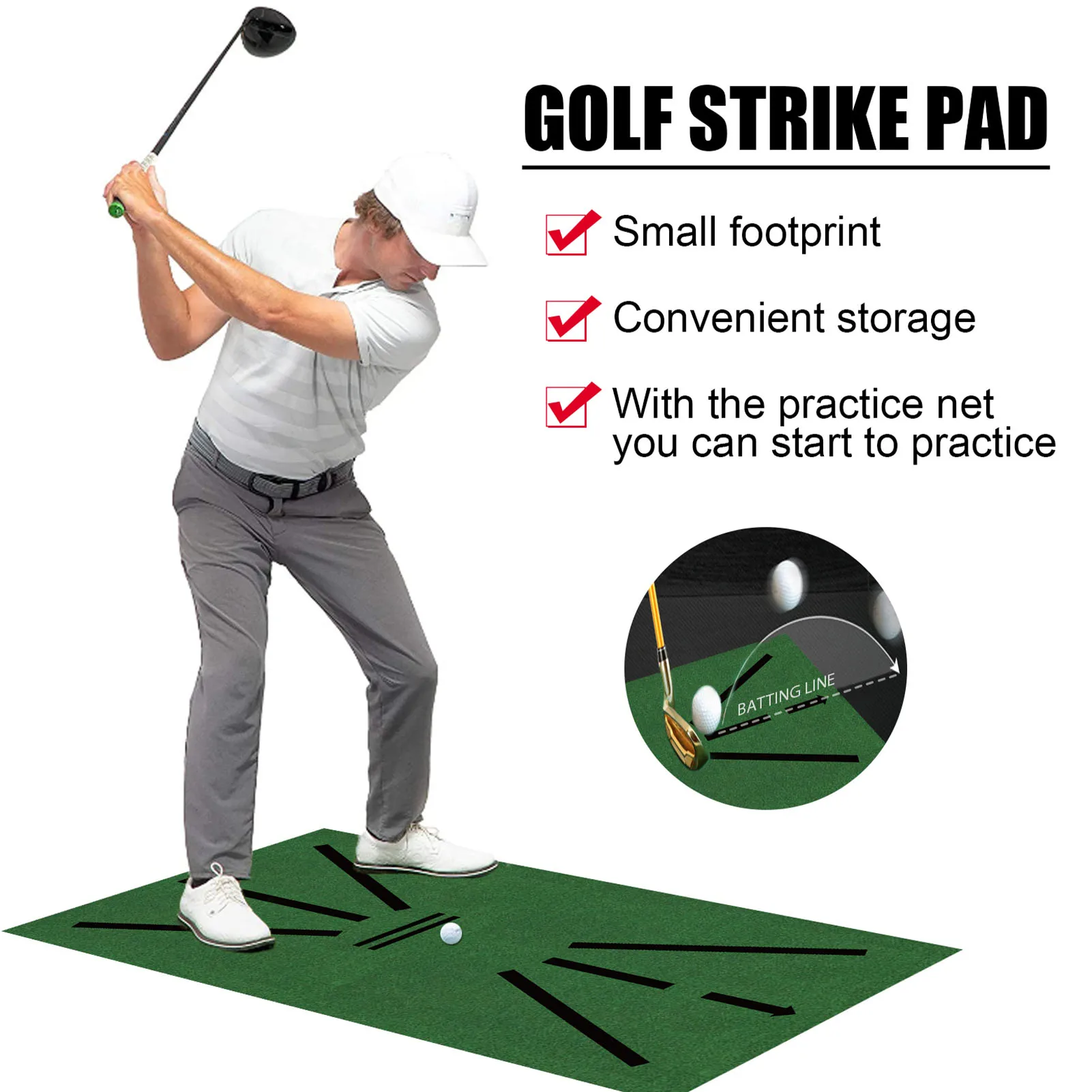 Golf Training Mat Portable Swing Detection Batting Golf Hitting Practice Mat Anti-slip Golf Practice Training Aid Rug