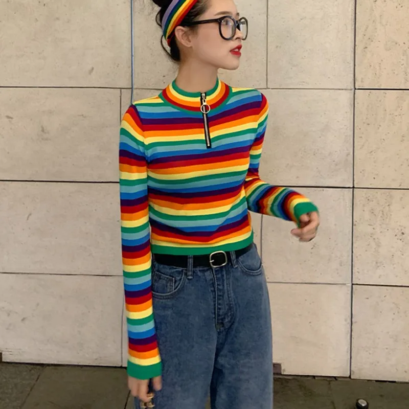 2019 осенне-зимний Повседневный свитер на молнии женский милый сексуальный тонкий