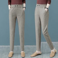 2022woolen trousers womens autumn and winter new high waist loose straight harem pants thin feet carrot pant h56