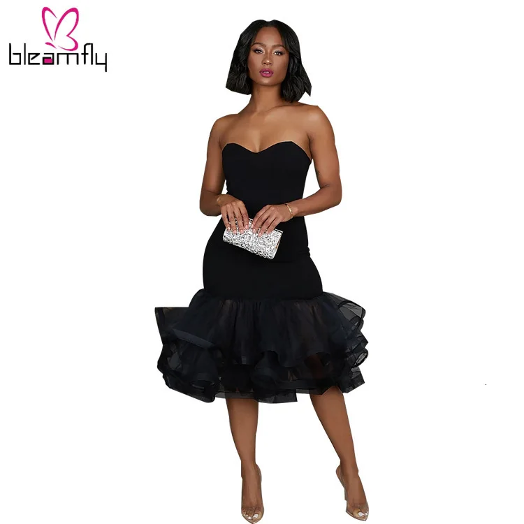 2019 женское летнее платье с оборками без бретелек миди русалки сексуальные