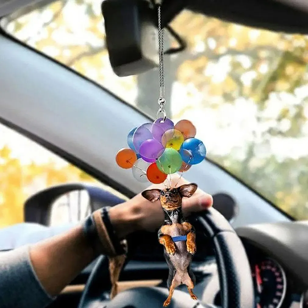 

Dog Hanging Ornament With Colorful Balloon Car Hanging Ornament Car Interior Decor Lightweight Flying Dog