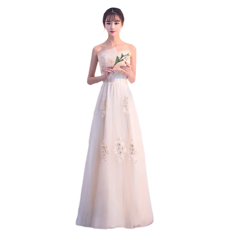 

Formal Dresses Long It's Yiiya R226 Elegant Pleat Champagne Evening Gowns Strapless Robe De Soiree Appliques Party Vestido