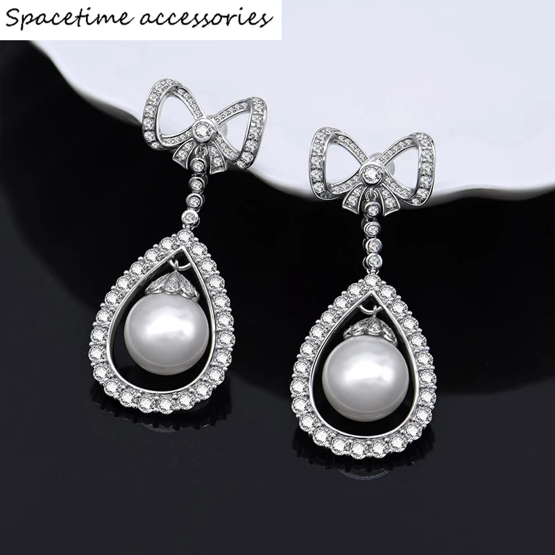

EarringSolid Sterling Silver Created Moissanite Real Freshwater Pearls Gemstone Drop Dangle Earrings Fine Jewelry WholesaleRings