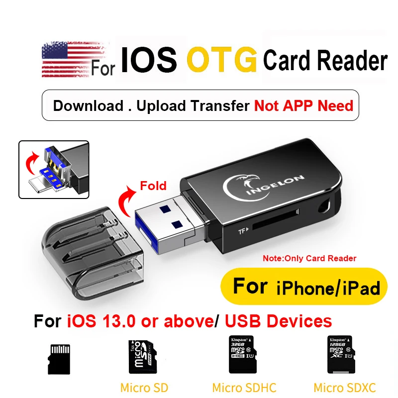 2 в 1 кардридер двойной слот TF металлический OTG адаптер для ios 13 0 выше версия и USB3.0/2